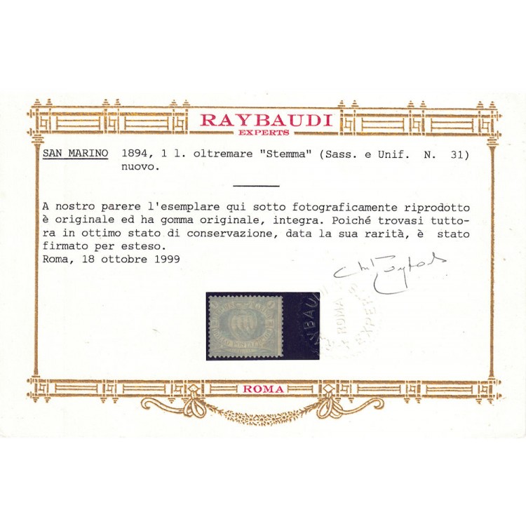 SAN MARINO 1894-99 1₤ azzurro grigio MNH** ©