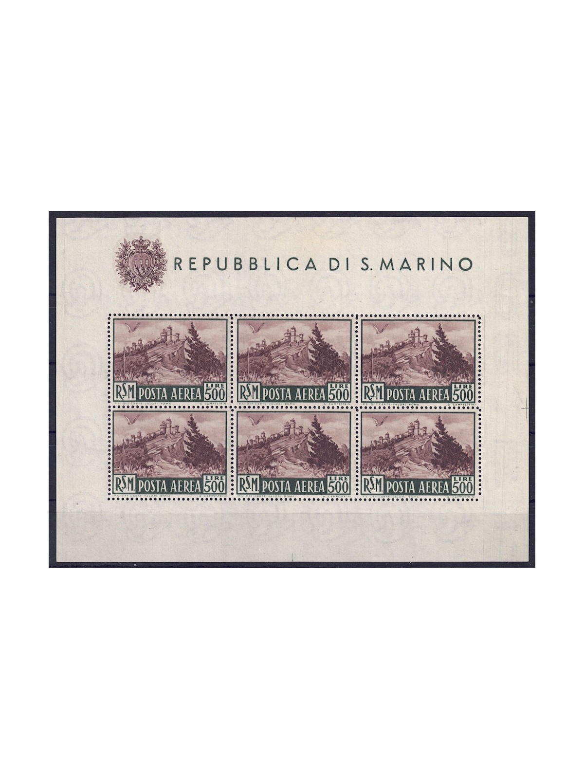 SAN MARINO 1951 View (airmail) s/s MNH** ©