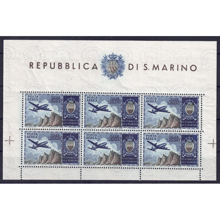 SAN MARINO 1954 Airplane and coat of arms (airmail) s/s MNH** ©