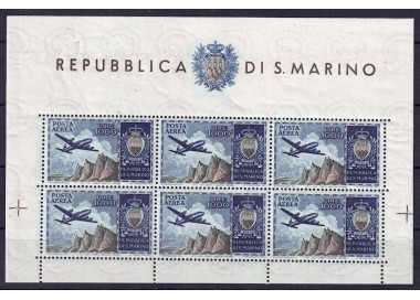 SAN MARINO 1954 Aereo e stemma (posta aerea) BF MNH** ©