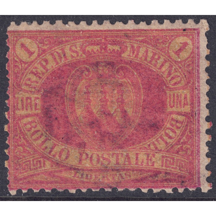 SAN MARINO 1892-94 1£ rosso su giallo MNH**