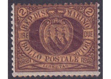 SAN MARINO 1892-94 2£ bruno su carminio MNH**