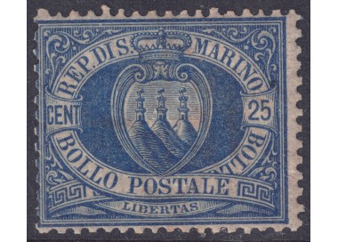 SAN MARINO 1894-99 25c azzurro MH*