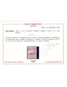 SAN MARINO 1903 2₤ violetto MNH** ©