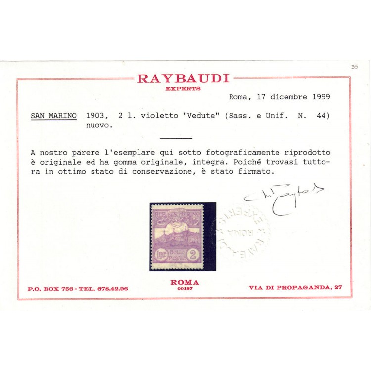 SAN MARINO 1903 2₤ violetto MNH** ©
