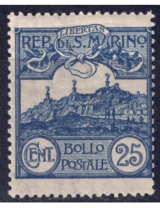 SAN MARINO 1903 25c azzurro MNH**