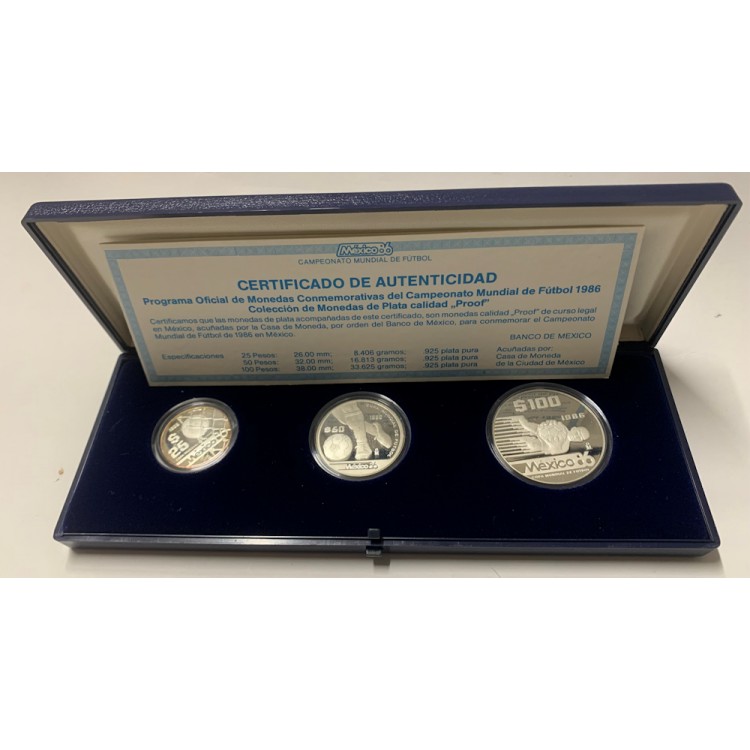 MESSICO 1986 Set Di 3 Monete in argento Campionato Calcio (4° serie)