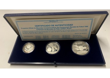 MEXICO 1986 Set of 3 Silver Coins Football Championship (4th series)