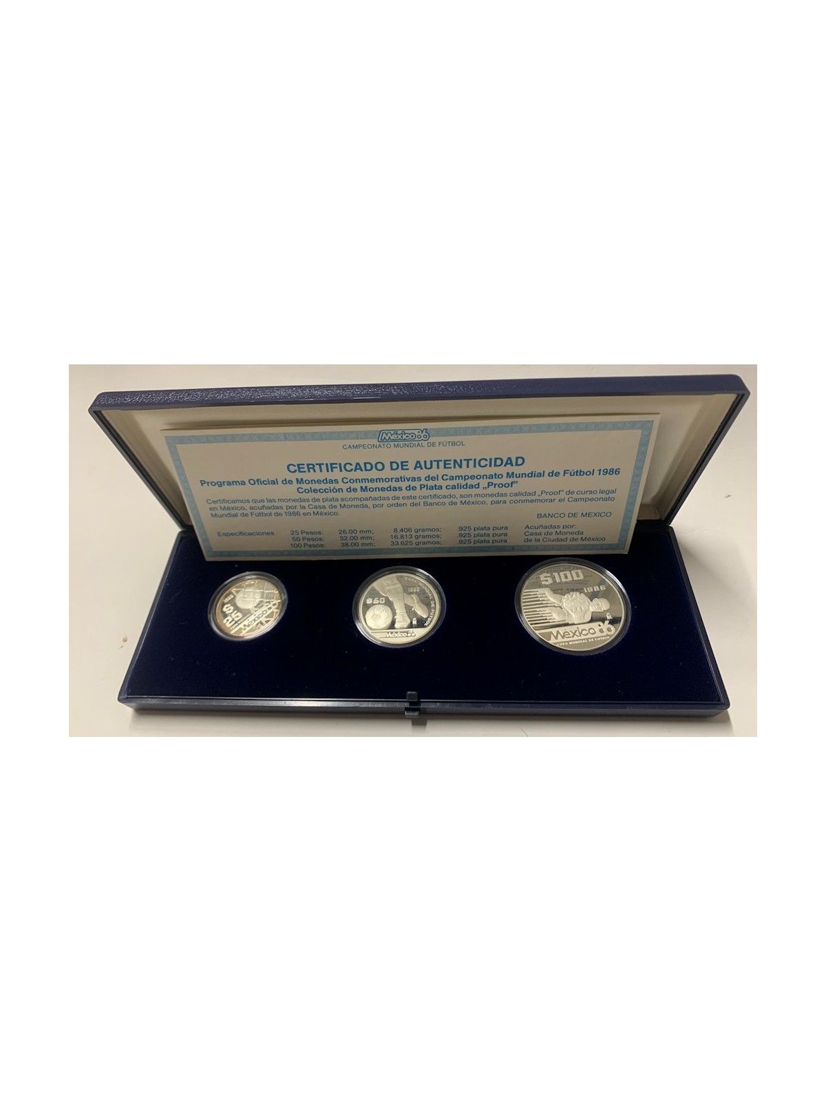 MEXICO 1986 Set of 3 Silver Coins Football Championship (4th series)