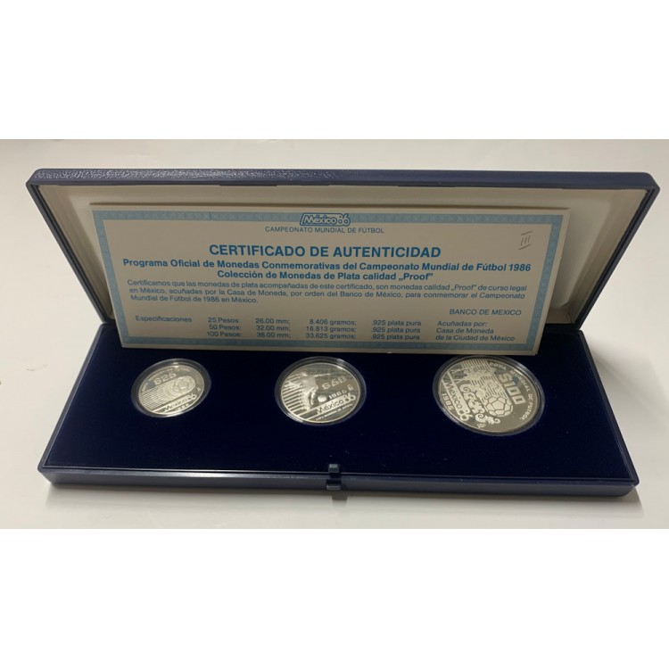 MESSICO 1986 Set Di 3 Monete in argento Campionato Calcio (3° serie)