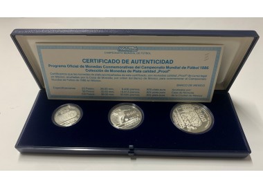 MEXICO 1986 Set of 3 Silver Coins Football Championship (3rd series)