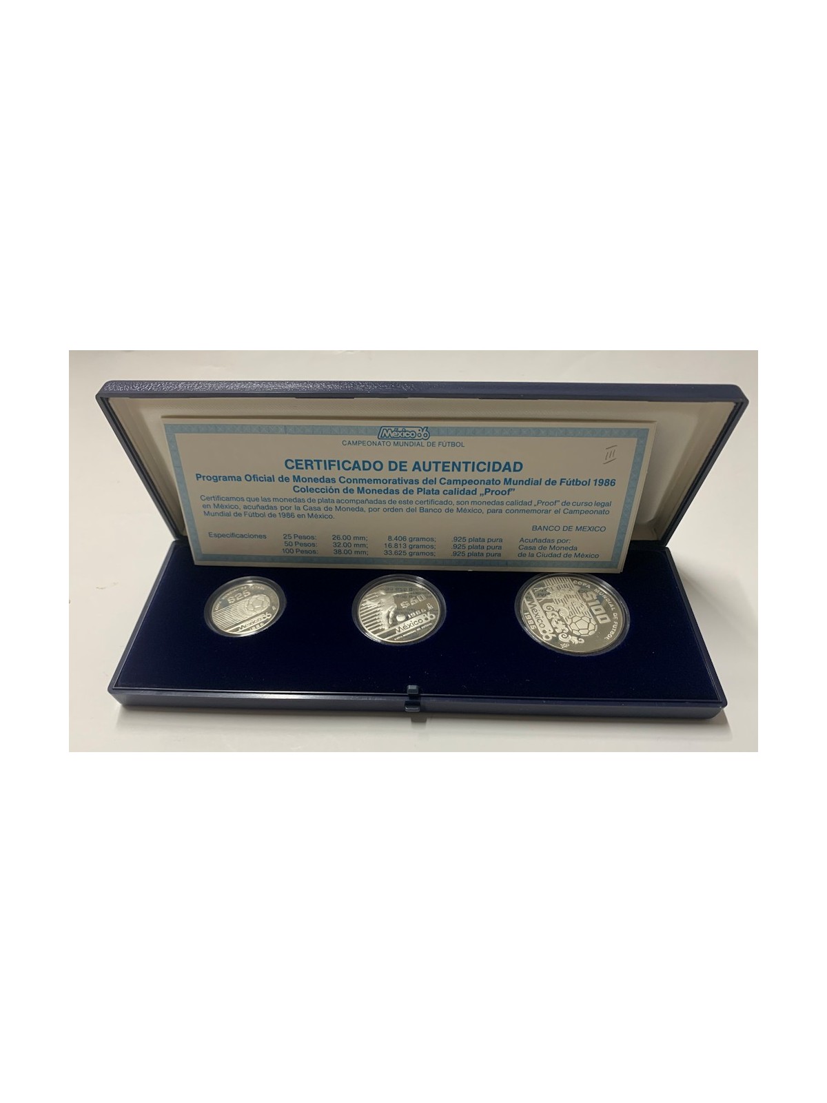 MEXICO 1986 Set of 3 Silver Coins Football Championship (3rd series)