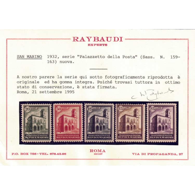 SAN MARINO 1932 Palazzo della Posta 5v MNH