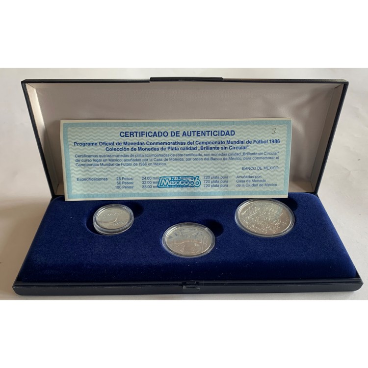 MEXICO 1986 Set of 3 Silver Coins Football Championship (1st series)