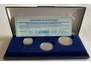 MEXICO 1986 Set of 3 Silver Coins Football Championship (1st series)