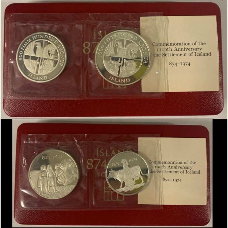 ICELAND 1974 500 and 1000 Kronur Silver UNC