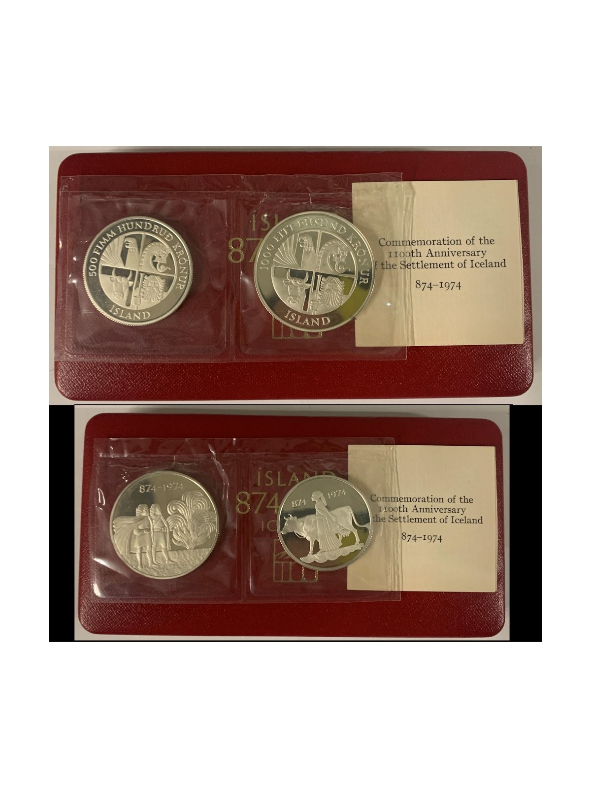 ICELAND 1974 500 and 1000 Kronur Silver UNC