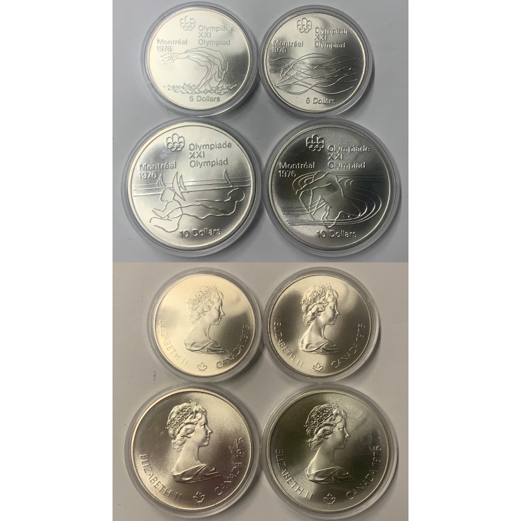 CANADA 1976 Olimpiadi di Montréal set di 4 monete in argento FDC (nuoto)