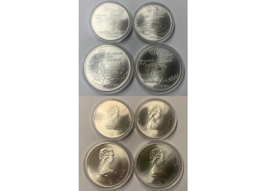 CANADA 1976 Olimpiadi di Montréal set di 4 monete in argento FDC (nuoto)