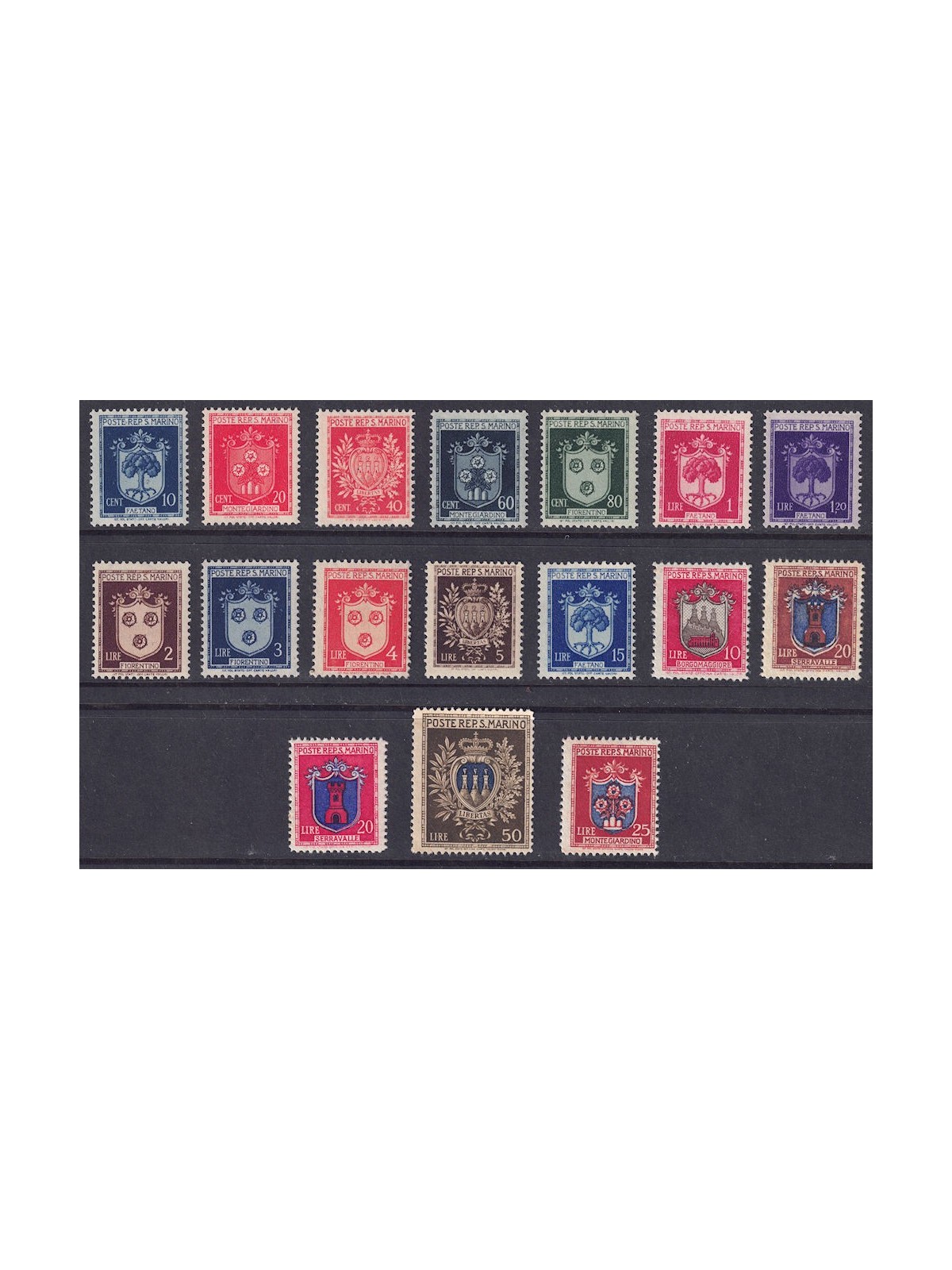 SAN MARINO 1945-46 Stemmi dei Castelli 17v MNH**