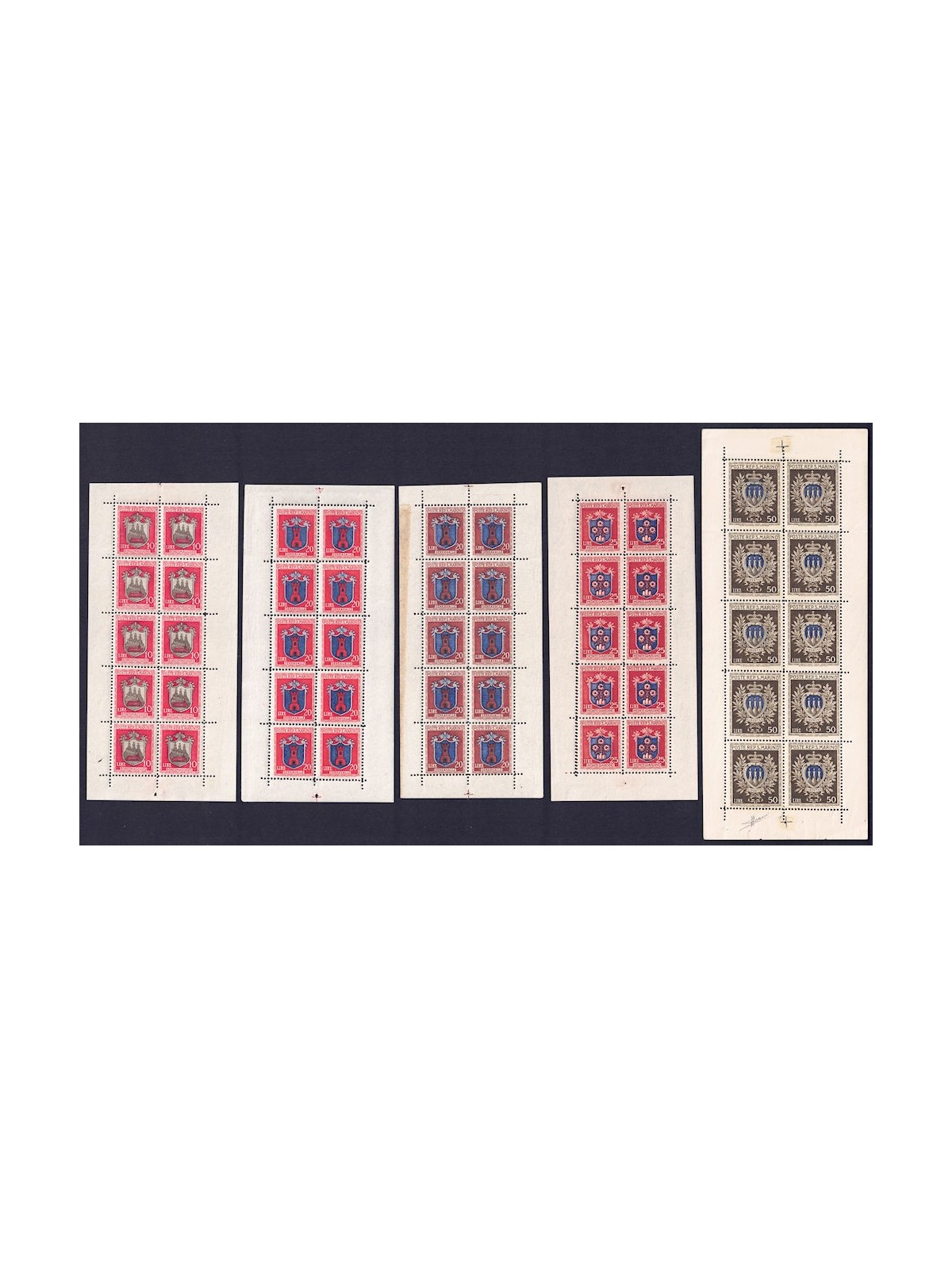 SAN MARINO 1945-46 Coats of Arms of the Castles 5 s/s MNH** ©