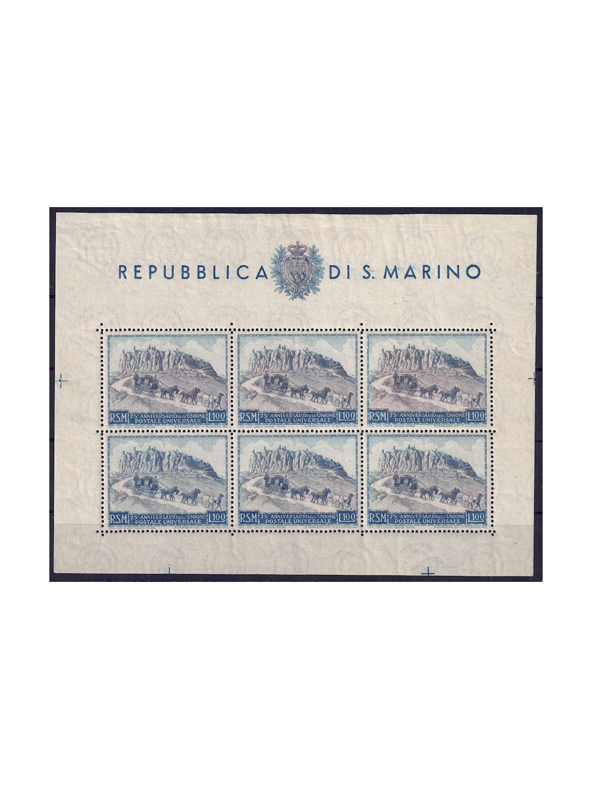 SAN MARINO 1949 UPU Anniversary £ 100 s/s MNH**