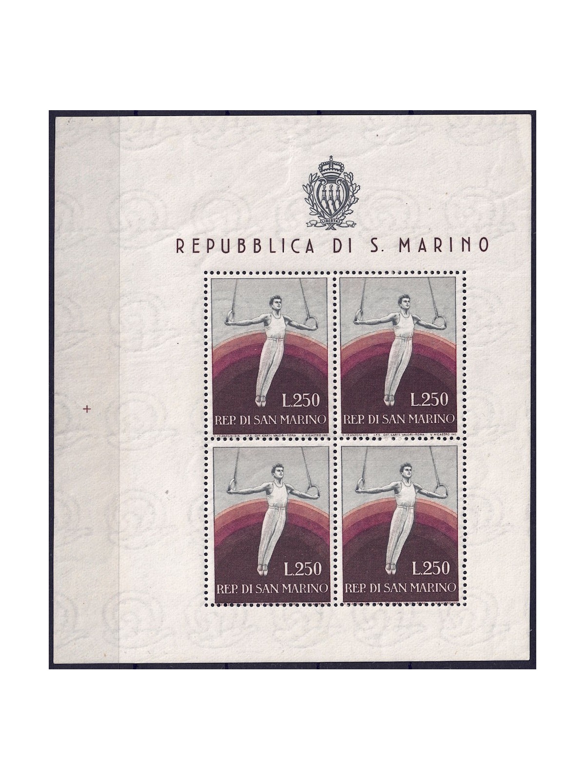 SAN MARINO 1954 Varietà ginnasta (17b) BF MNH** ©