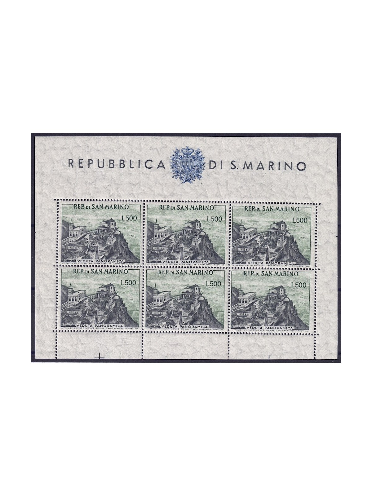 SAN MARINO 1958 View of San Marino s/s MNH**