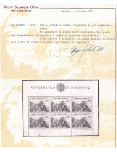 SAN MARINO 1958 Veduta di San Marino BF MNH**
