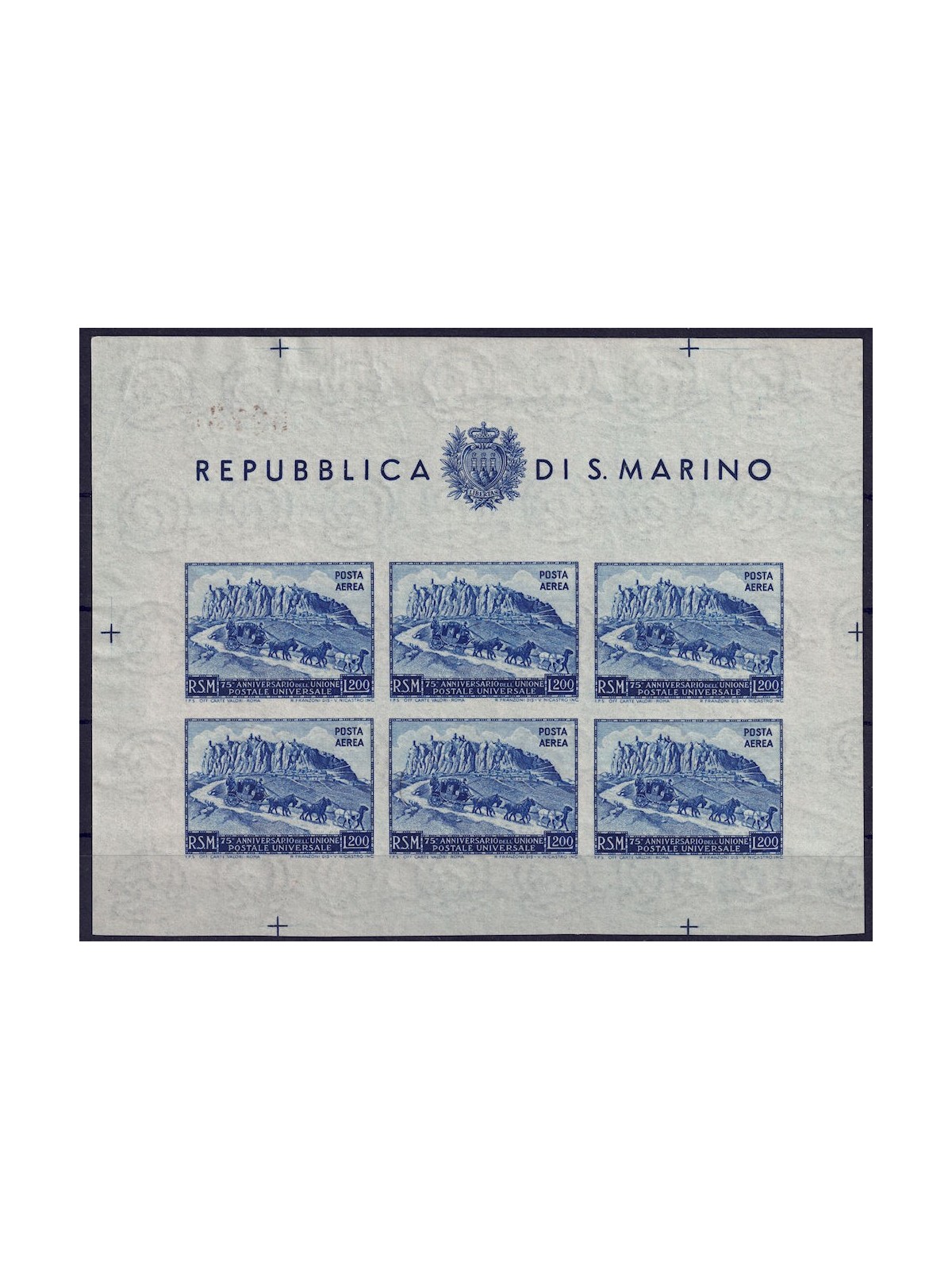 SAN MARINO 1951 Anniversary UPU (airmail) £200 s/s nd MNH**