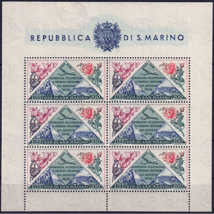 SAN MARINO 1952 Philatelic Day (Airmail) s/s MNH** ©
