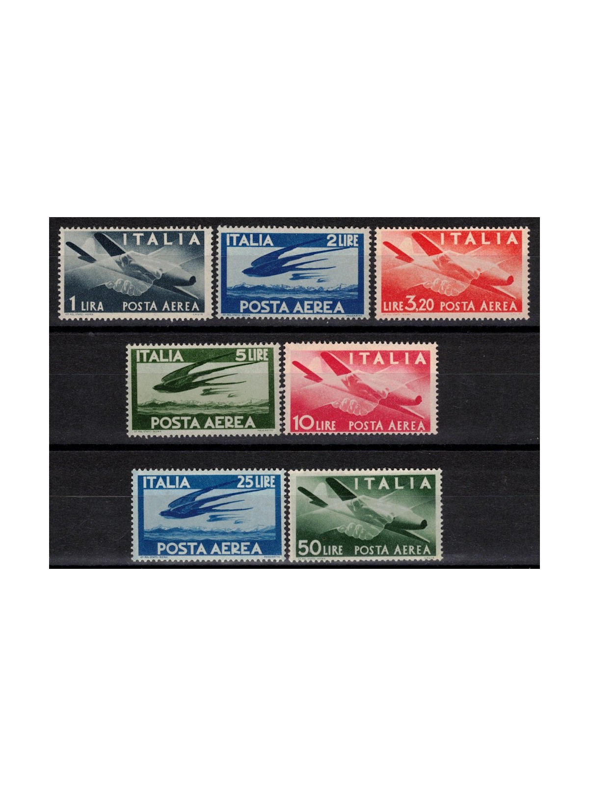 ITALY 1946-48 Democratic (airmail) 7v MH*