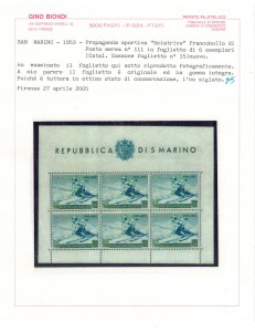 SAN MARINO 1953 Sport, sciatrice BF MNH
