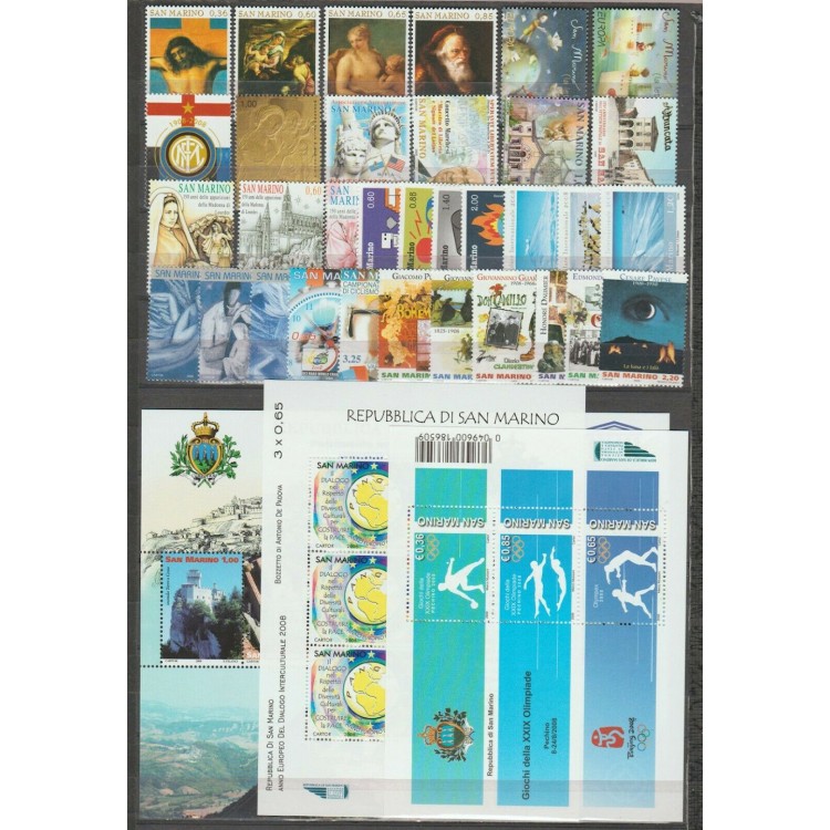 SAN MARINO 2008 Complete vintage 33v + 3 s/s MNH**