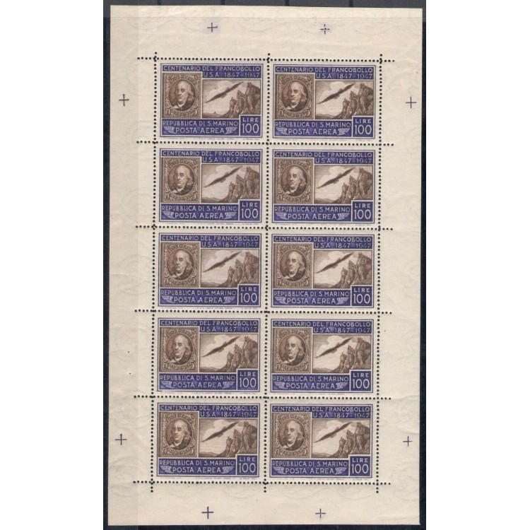 SAN MARINO 1947 Centenary US stamp s/s MNH** ©