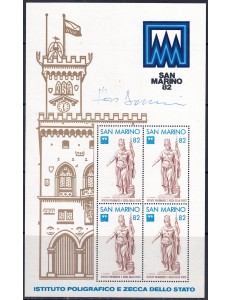 SAN MARINO 1982 Statua della Libertà, foglietto erinnofilo firmato MNH**