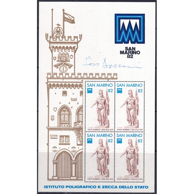 SAN MARINO 1982 Statua della Libertà, foglietto erinnofilo firmato MNH**