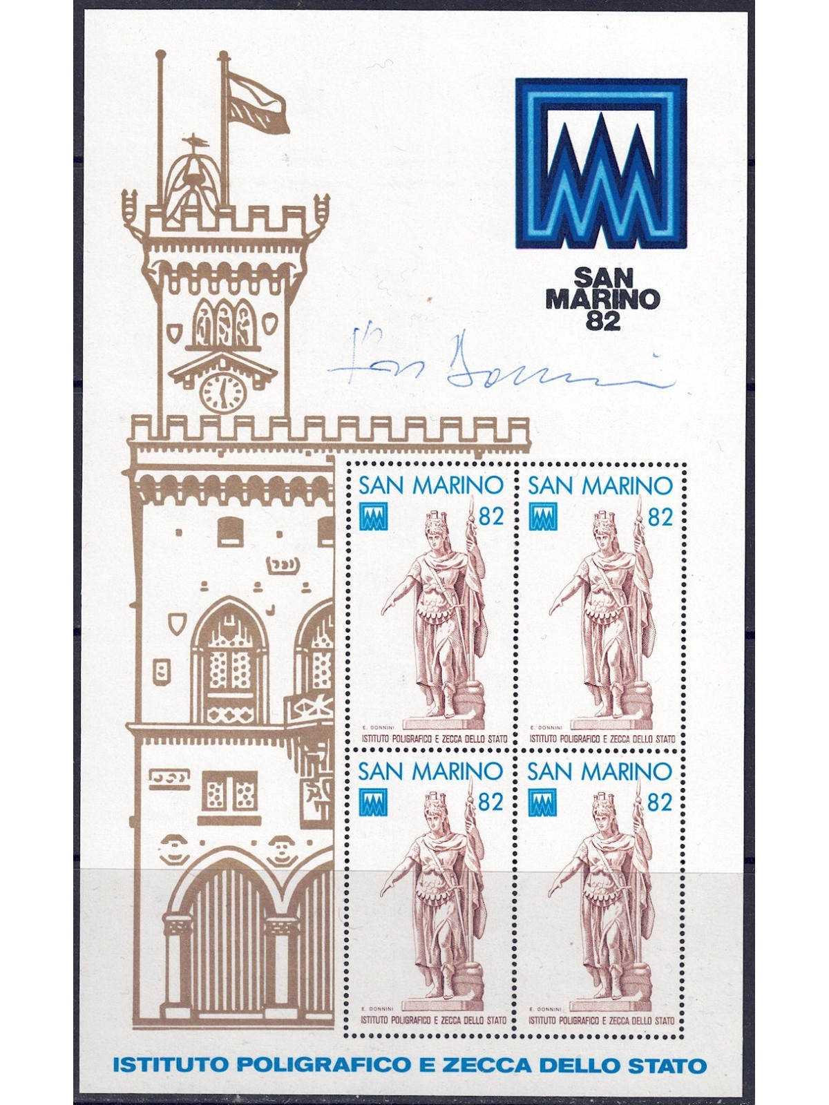 SAN MARINO 1982 Statua della Libertà, foglietto erinnofilo firmato MNH**