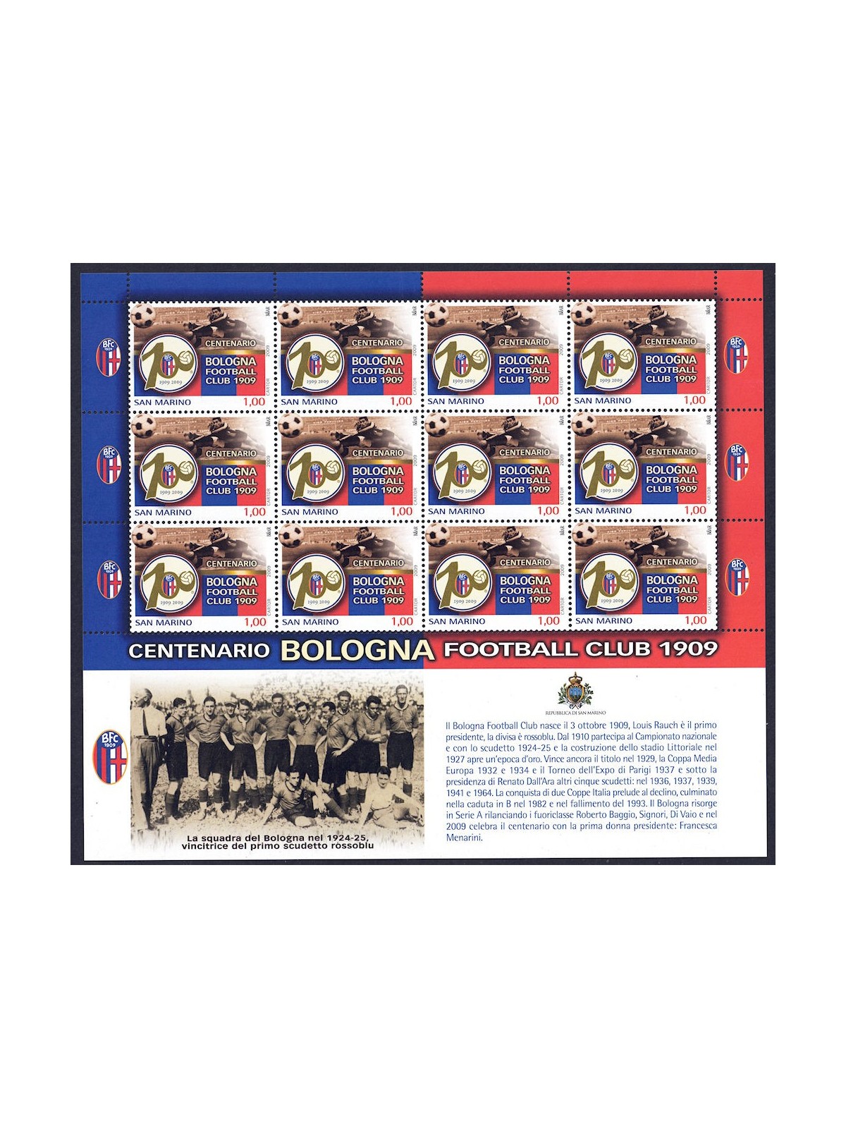SAN MARINO 2009 Bologna football club MF MNH**