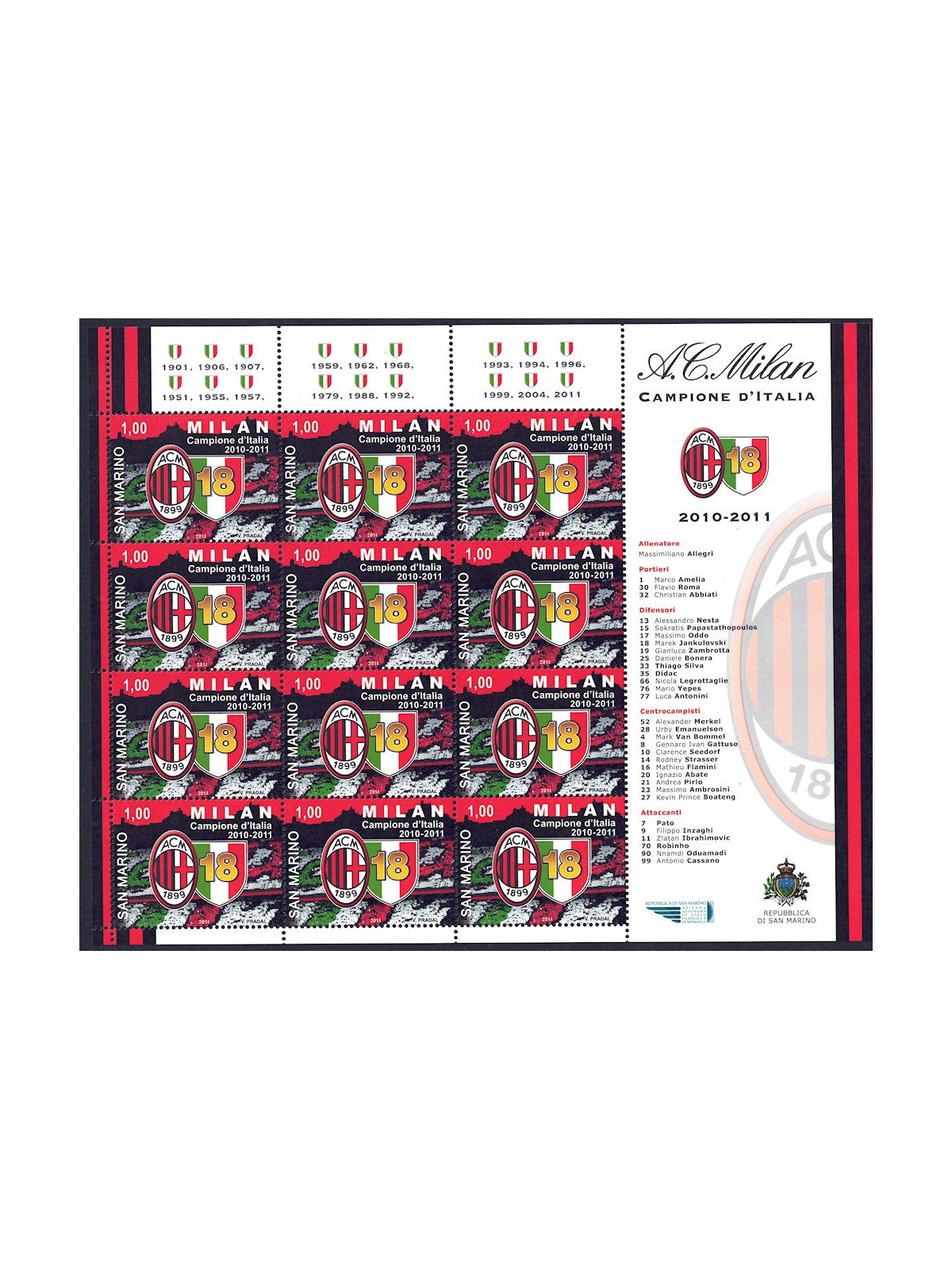 SAN MARINO 2011 Milan campione d'Italia MF MNH**