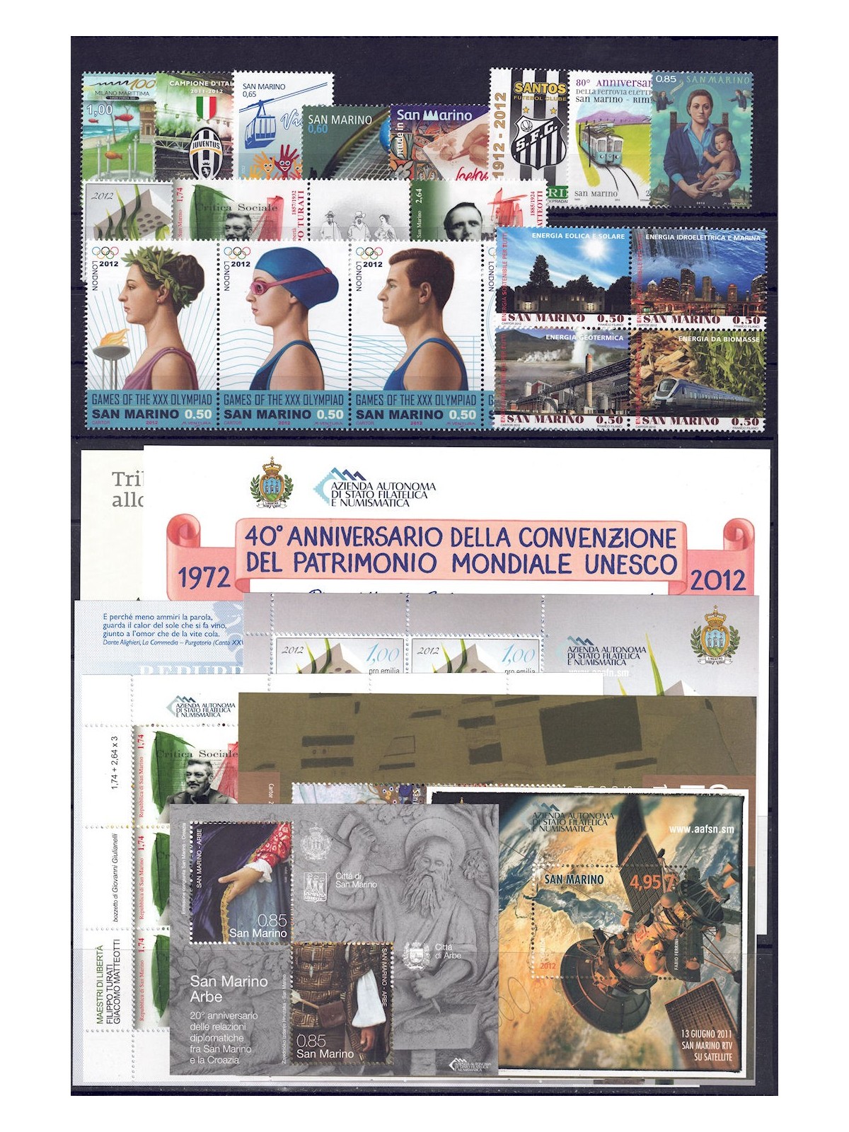 SAN MARINO 2012 Annata completa 19v + 8 BF MNH**