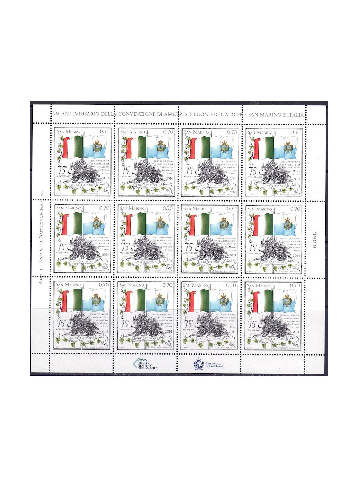 SAN MARINO 2014 Agreement with Italy m/s MNH**