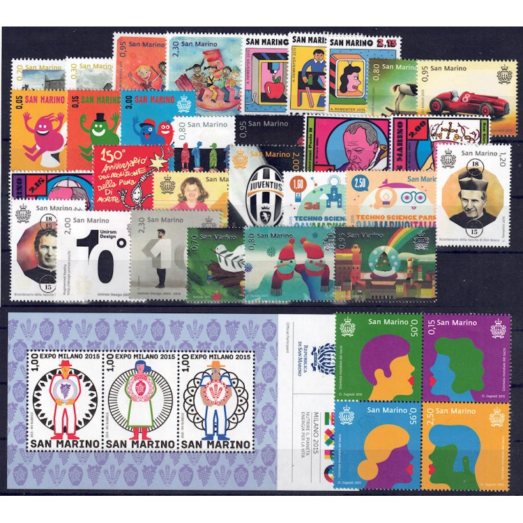 SAN MARINO 2015 Complete Year 34v + 1 s/s MNH**