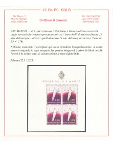 SAN MARINO 1954 Varietà ginnasta (17b) BF MNH** ©