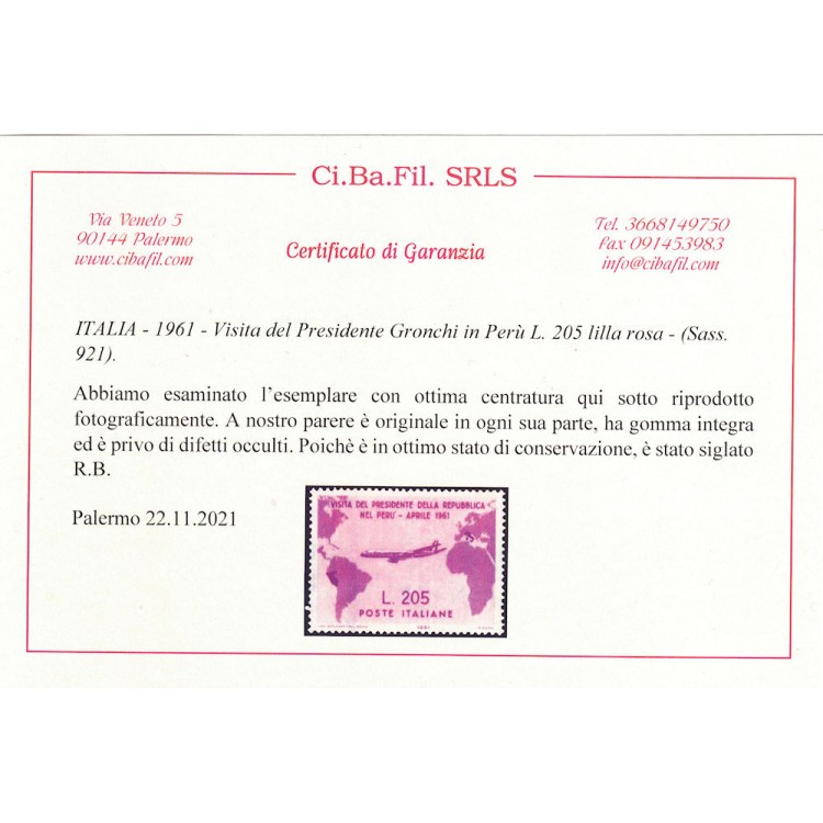 ITALIA 1961 Gronchi rosa (ottima centratura) MNH** ©