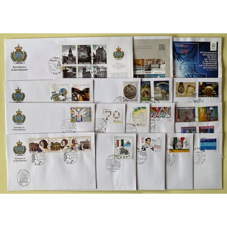FDC SAN MARINO 2014 Complete Year 17 Envelopes nv