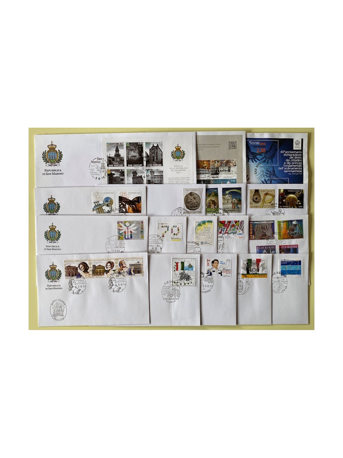 FDC SAN MARINO 2014 Annata completa 17 Buste nv