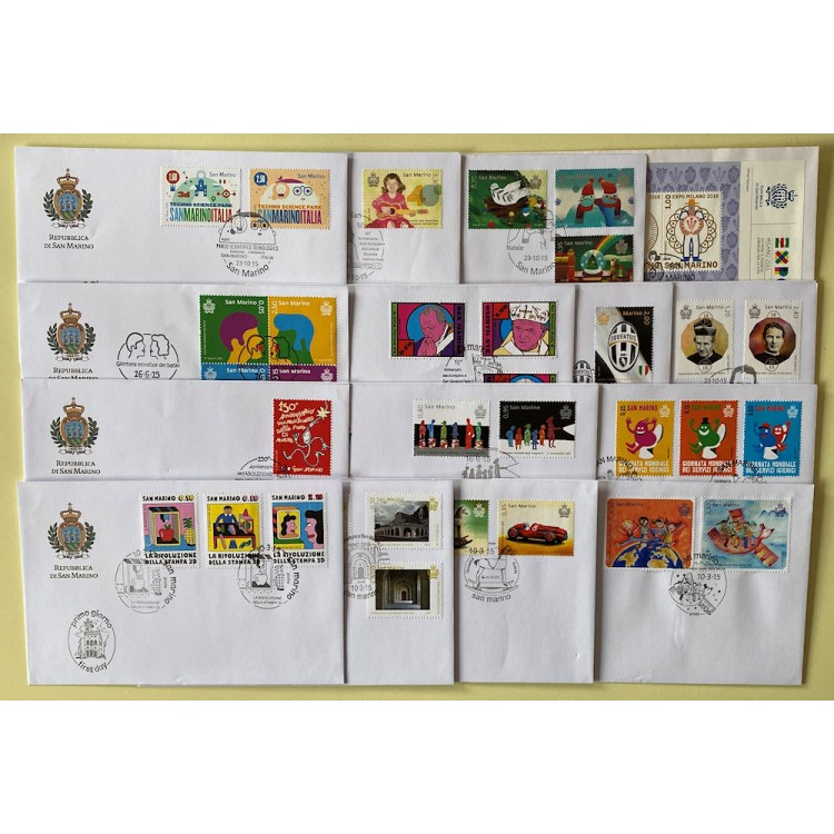 FDC SAN MARINO 2015 Annata completa 15 Buste nv