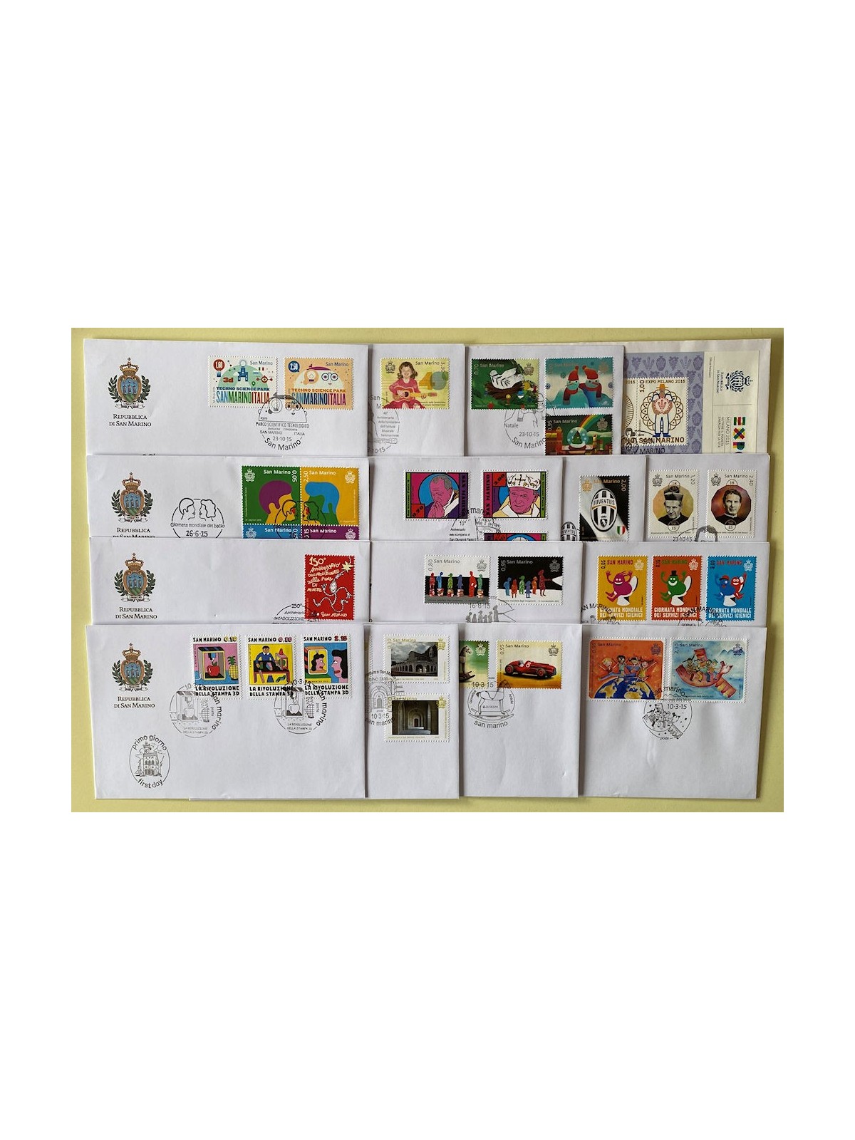 FDC SAN MARINO 2015 Annata completa 15 Buste nv