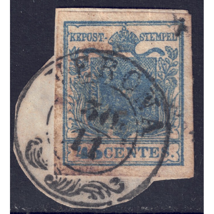 REGNO LOMBARDO VENETO 1850 Stemma (45c azzurro) 1° tipo us